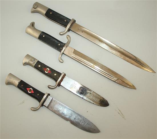 A German Third Reich Hitler Youth knife & 3 others